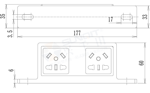雙聯(lián)電源排插尺寸圖